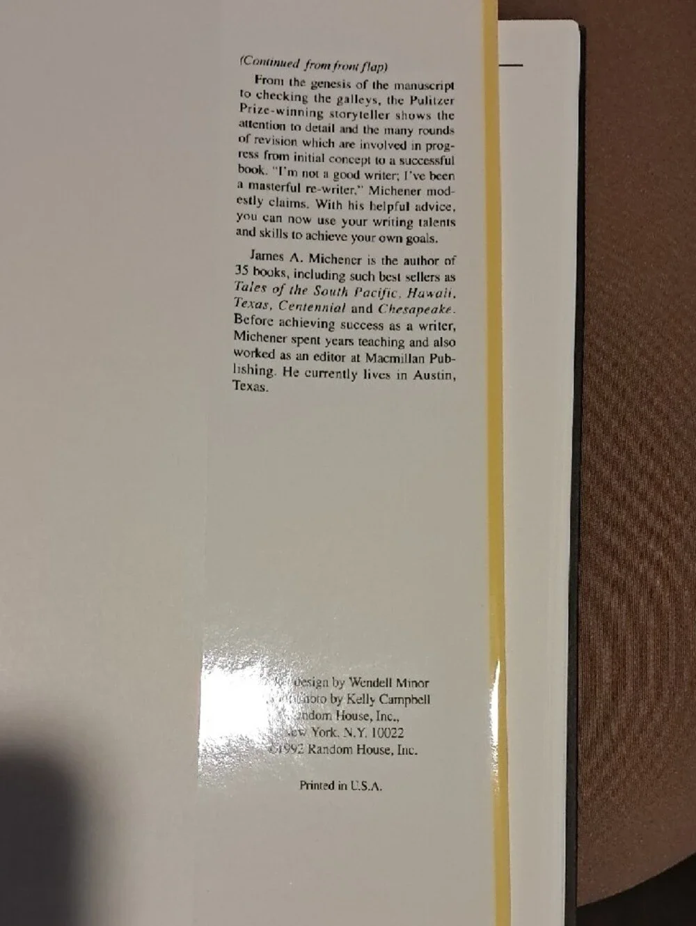 James A. Michener's Writer's Handbook — Yellow Cover